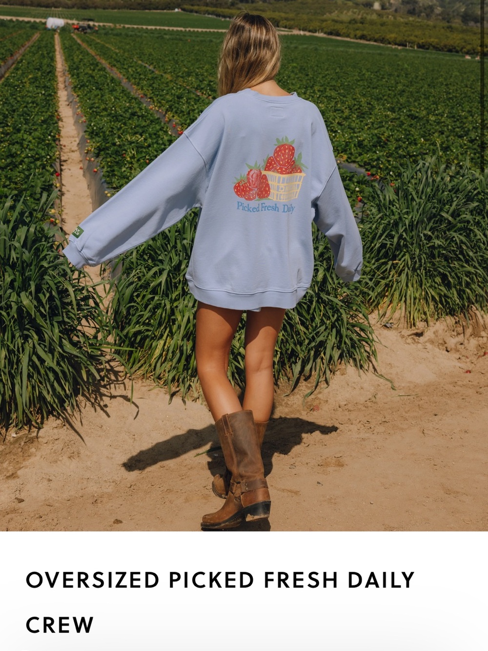 Daily Drills Light Blue Oversized Sweatshirt with Strawberry Graphic
